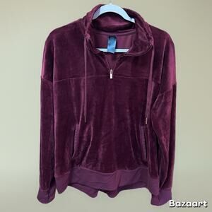 Champion Sweater Women's L Velour Burgundy 3/4 Zip Pullover Soft Thumbholes